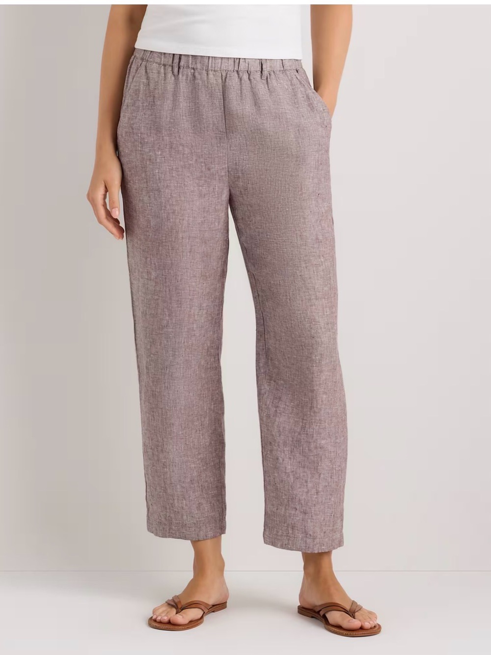Quince 100% European Linen Pants in Taupe Brown Chambray size M